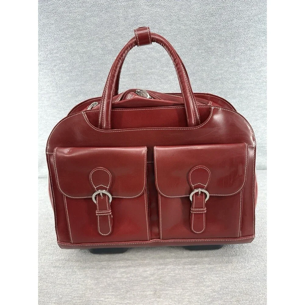 McKLEIN Red Leather Wheeled Laptop Case 15.6” Rolling Briefcase